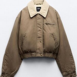 ZARA CONTRAST COLLAR WAXED BOMBER